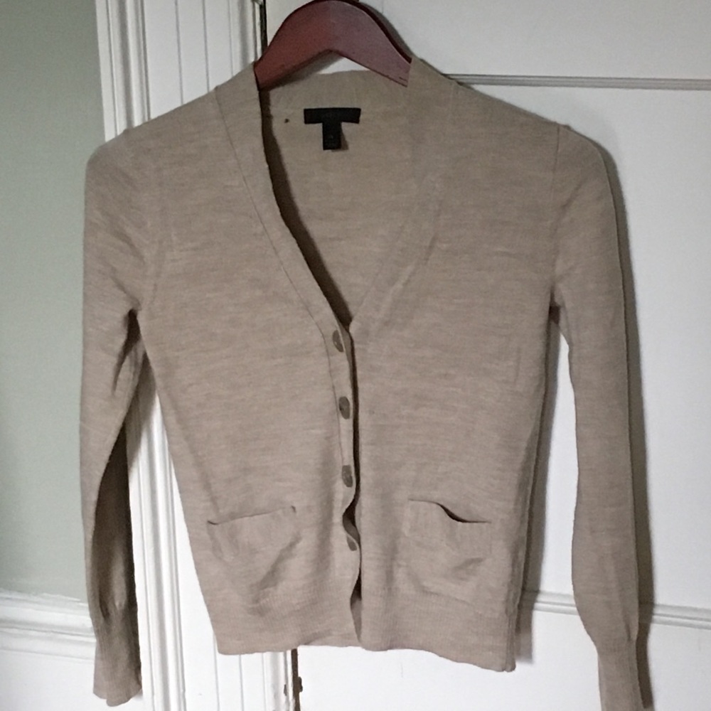 J. Crew Taupe Merino Wool V-Neck Cardigan